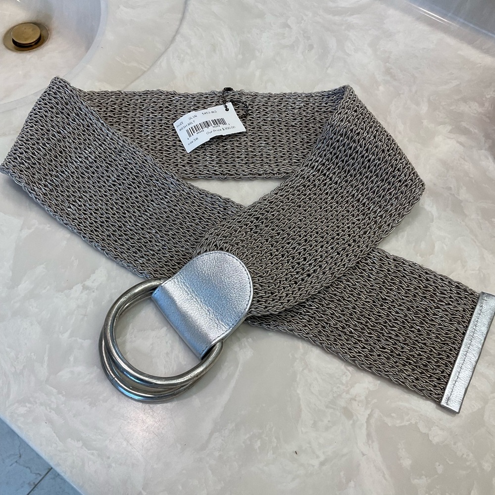 Silver woven wide belt w/ leather detail, adjustable size/one size fits all, NWT - Picture 7 of 11